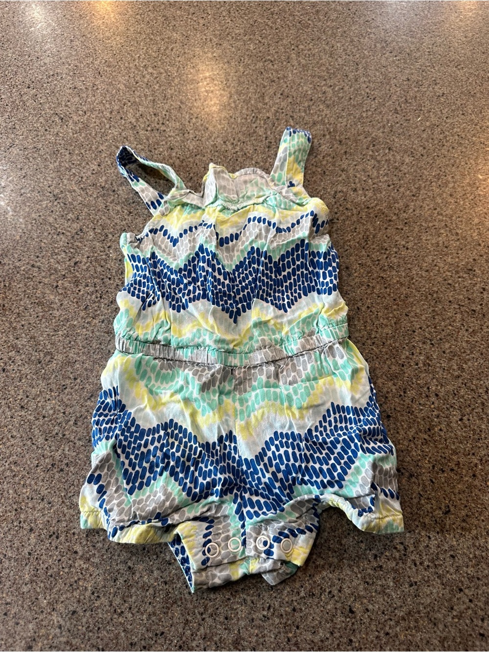 Crazy 8 Navy, Mint & Yellow Patterned Baby Romper
